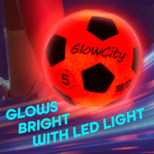 Glow in The Dark Soccer Ball- Light Up, Indoor or Outdoor Soccer Balls with 2 LED Lights and Pre-Installed Batteries - Gift Ideas for Teen Boys and Girls