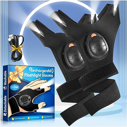 LED Flashlight Gloves with Waterproof Lights - Rechargeable Finger Light Stocking Stuffers for Men Dad Husband Cool Gadgets Tool Fishing Camping Unique Christmas Gifts for Men Who Have Everything