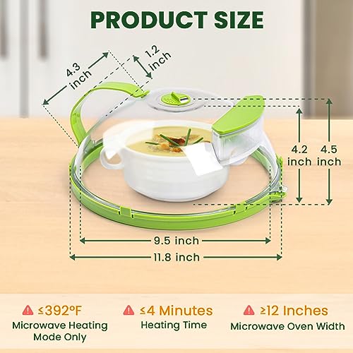 Gracenal Microwave Cover for Food, Clear Microwave Splatter Cover with Handle and Water Storage Box, 10 Inch Plate Covers, Kitchen Gadgets and Accessories, House Essentials for New Home Gifts, Green