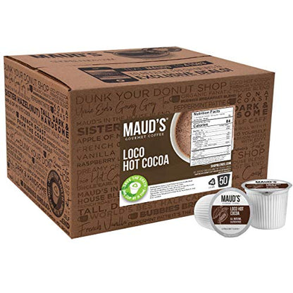 Maud's Dark Hot Chocolate (Loco Hot Cocoa), 50ct. Solar Energy Produced Recyclable Single Serve Gluten Free Dairy Free Hot Cocoa Pods, 100% California Blended Hot Chocolate, KCup Compatible