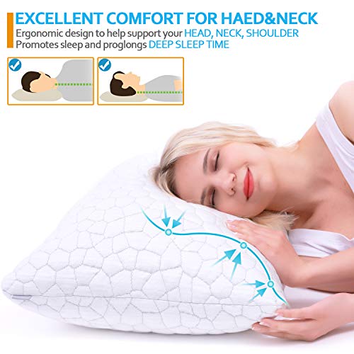 QUTOOL Cooling Pillows for Sleeping, Memory Foam Pillows 2 Pack, Bed Pillows King Size Set of 2 Gel Infused Adjustable Pillow with Bamboo & Cooling Pillow Cover Firm Pillow for Side and Back Sleepers