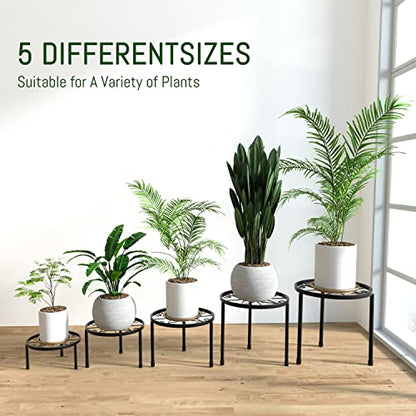 Linpla 5-Pack Decent Metal Plant Stands, Heavy Duty Flower Pot Stands for Multiple Plant, Anti-Rust Iron Plant Pot Shelf, Decoration Racks for Home Indoor and Outdoor (5 Pack Black)