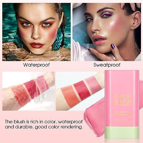 BEFIVECOK Cream Blush Stick for Cheeks - Cream Makeup Blush Wand, Solid Moisturizer Stick for Cheeks Tint, Natural Blendable Waterproof Korean Blush Stick, Matte Long-Lasting Smooth Blushes Makeup(#01 Shy Pink)