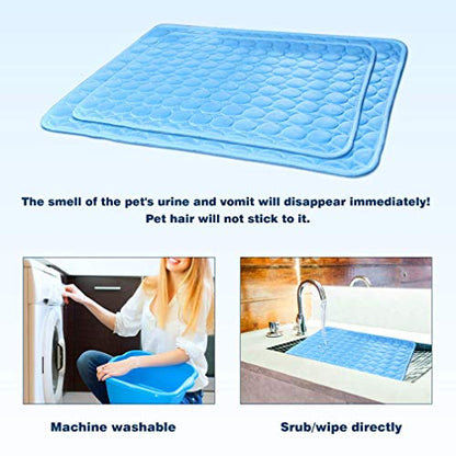 MeiLiMiYu Washable Dog Cooling Mat Ice Silk Pet Self Cooling Pad Blanket (28x22 in, Blue)