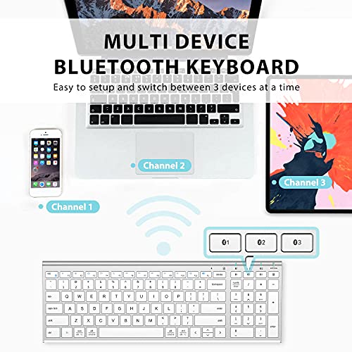 iClever BK10 Bluetooth Keyboard, Multi Device Keyboard Rechargeable Bluetooth 5.1 with Number Pad Ergonomic Design Full Size Stable Connection Keyboard for iPad, iPhone, Mac, iOS, Android, Windows