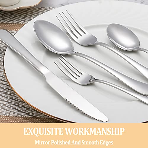 20 Piece Silverware Set Service for 4,Premium Stainless Steel Flatware Set,Mirror Polished Cutlery Utensil Set,Durable Home Kitchen Eating Tableware Set,Include Fork Knife Spoon Set,Dishwasher Safe