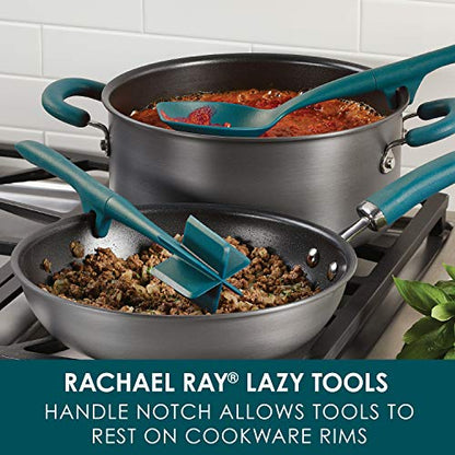 Rachael Ray Tools and Gadgets Lazy Crush & Chop, Flexi Turner, and Scraping Spoon Set / Cooking Utensils - 3 Piece, Teal Blue