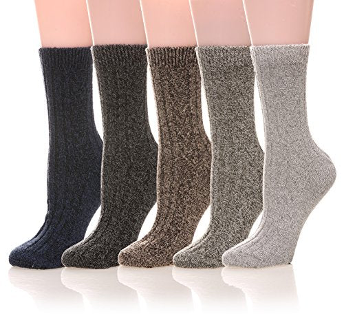 MQELONG Womens 5 Pairs Soft Thick Comfort Casual Cotton Warm Wool Crew Winter Socks (5 Pack Solid color B)