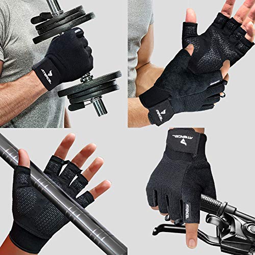 ATERCEL Workout Gloves for Men and Women, Exercise Gloves for Weight Lifting, Cycling, Gym, Training, Breathable and Snug fit (Black, S)