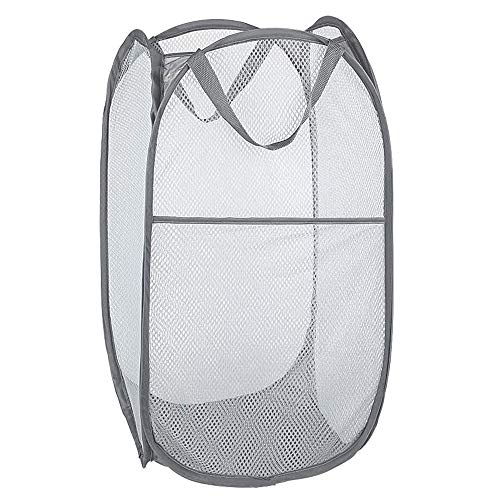 Bud Mesh Pop up Laundry Hamper, Collapsible for Storage, Portable Folding Pop-Up Clothes Hamper Laundry Basket for Kids Room, College Dorm or Travel, Grey