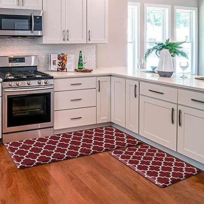 KMAT Kitchen Mat [2 PCS] 0.47inch Cushioned Anti-Fatigue Kitchen Rug, Waterproof Non-Skid Kitchen Mats and Rugs Heavy Duty PVC Ergonomic Comfort Standing Mat for Kitchen, Floor Home, Office, Sink, Red