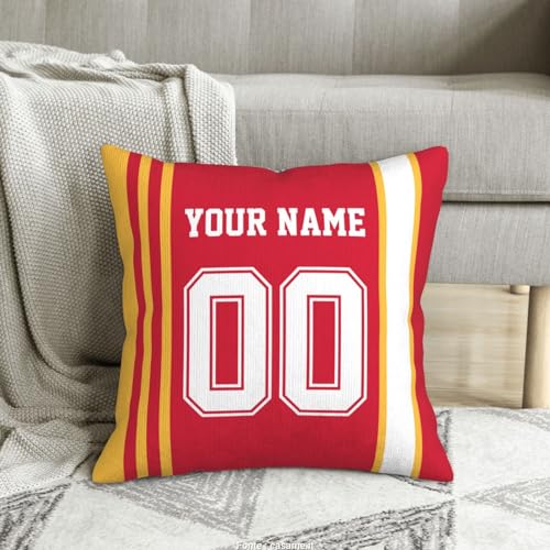 Kansas City Throw Pillow Covers Custom Football Style Pillows Case Personalized Any Name and Number Pillow Cover Fans Gifts for Men Women Youth Boy