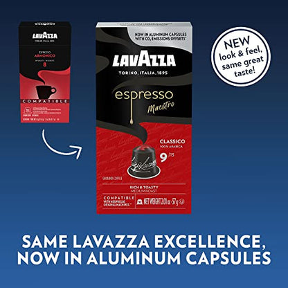 Lavazza Espresso Classico Medium Roast 100% Arabica Aluminum Capsules Compatible with Nespresso Original Machines (Pack of 60) ,Value Pack, Sweet and balanced, dark crema, Intensity 9 of 13