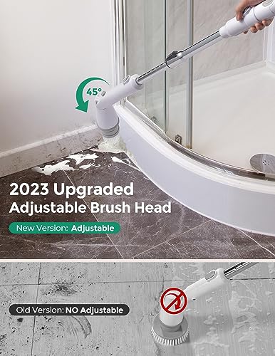 kHelfer Electric Spin Scrubber Kh8 Pro, 2023 New Cordless Shower Scrubber, 4 Replacement Head, 1.5H Bathroom Scrubber Dual Speed, Shower Cleaning Brush with Extension Arm for Bathtub Grout Tile Floor