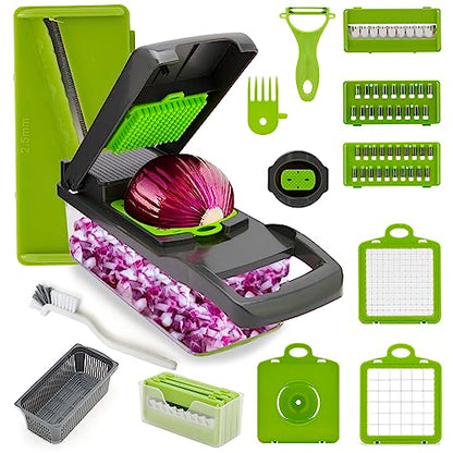 Hasal Vegetable Chopper 16 in 1 with Container - Kitchen Gadgets - Extra Peeler and Cleaning brush - Chopper Vegetable Cutter - Food Chopper - Veggie Chopper - Onion Chopper Dicer - 8 Blades