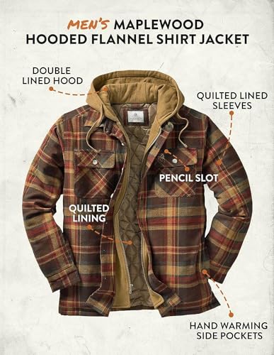 Legendary Whitetails Men's Size Hooded Shirt Jacket, Maplewood Plaid, X-Large Tall