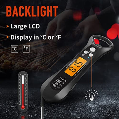 Instant Read Meat Thermometer for Cooking, Fast & Precise Digital Food Thermometer with Backlight, Magnet, Calibration, and Foldable Probe for Deep Fry, BBQ, Grill, and Roast Turkey,LCD