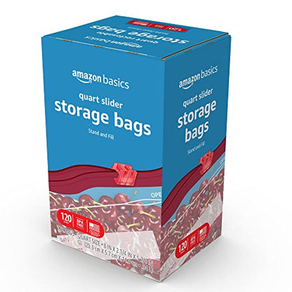 Amazon Basics Slider Quart Food Storage Bags, 120 Count (Previously Solimo)