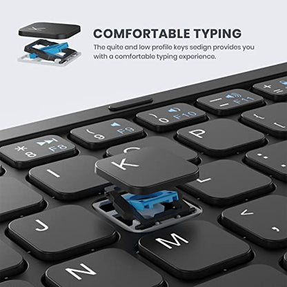GEODMAER Foldable Bluetooth Keyboard, Portable Full Size Folding Keyboard with Large Touchpad, Numeric Keypad, PU Leather, Wireless Travel Keyboard for Windows iOS Android Mac (Sync up to 3 Devices)