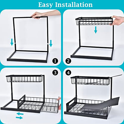 REALINN Under Sink Organizer and Storage, 2 Pack Pull Out Cabinet Organizer Slide Out Sink Shelf Cabinet Storage Shelves, Under Sink Storage for Kitchen Bathroom Cabinet