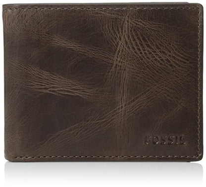 Fossil Men's Derrick Leather RFID-Blocking Bifold Passcase with Removable Card Case Wallet, Dark Brown, (Model: ML3771201)