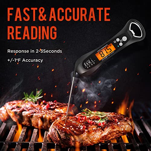 Instant Read Meat Thermometer for Cooking, Fast & Precise Digital Food Thermometer with Backlight, Magnet, Calibration, and Foldable Probe for Deep Fry, BBQ, Grill, and Roast Turkey,LCD