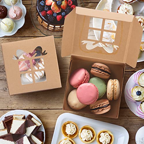 NEWBEA 24Pcs Cookie Boxes with Window 4 x 4 x 2.5 Inches Bakery Boxes Set Christmas Holiday Treat Boxes for Cakes,Cupcakes,Donuts,Pies,Cookies(Kraft)