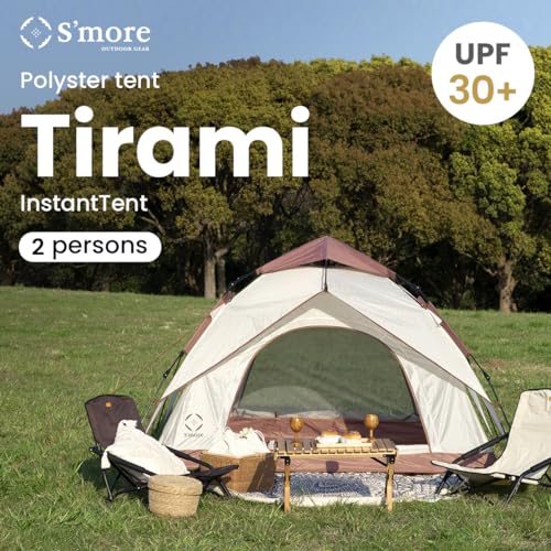 S'more Tirami Instant Setup Camping Tent, Dome Tent Included Rainfly Blocks Wind & Rain, Lightweight and Easy Set Up Outdoor Tent, 1/2 Person Quick Pop Up Tent Great for Hiking, Backing, Marshmallow