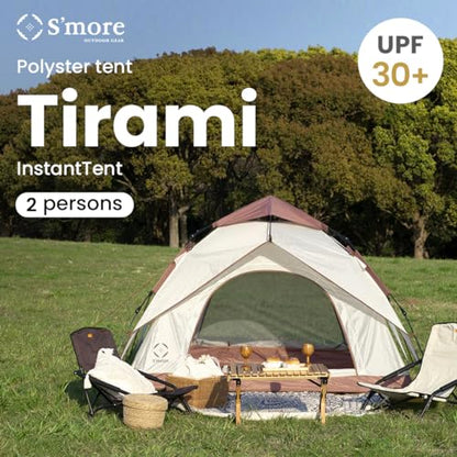 S'more Tirami Instant Setup Camping Tent, Dome Tent Included Rainfly Blocks Wind & Rain, Lightweight and Easy Set Up Outdoor Tent, 1/2 Person Quick Pop Up Tent Great for Hiking, Backing, Marshmallow