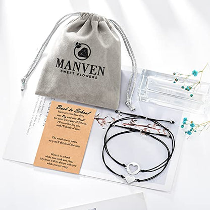 MANVEN Back to School Gift Mommy and Me Bracelets Matching Cutout Heart Mother Daughter Wish Bracelets First Day of School Jewelry Gifts for Mom Daughter Girls