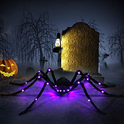 Sizonjoy Halloween Spider Decorations, Giant Light up Black Hairy Spider Decoration for Best Halloween Party Outdoor Indoor Yard Decoration