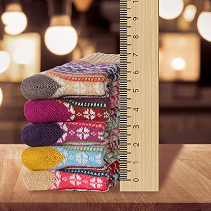 Trifabricy 5 Pairs Wool Socks - Warm Socks For Women Vintage Cozy Socks For Women Thick Knit Winter Socks, Womens Soft Crew Socks