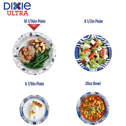 Dixie Ultra Paper Plates, 10 1/16 inch, Dinner Size Printed Disposable Plate, 172 Count (4 Packs of 43 Plates), Packaging and Design May Vary, Blue,White