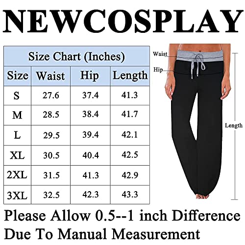 NEWCOSPLAY Women's Comfy Pajama Pants Casual Drawstring Palazzo Lounge Wide Leg Pants (Pure-Black, 3X-Large)