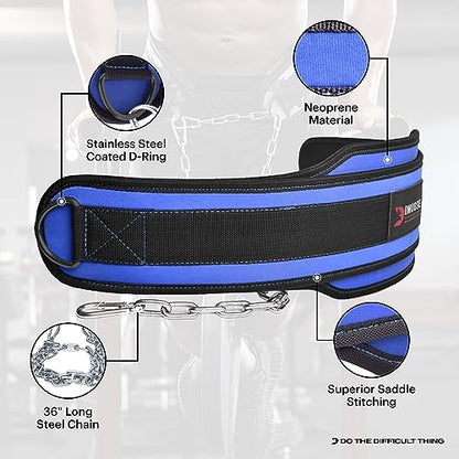 DMoose Dip Belt for Weightlifting - Weighted Pull Up and Squat Belt with Chain for Intense Workouts - Heavy Duty Stainless Steel Chain & Coated D-Ring - Weight Dipping Belt for Pullups and Dips