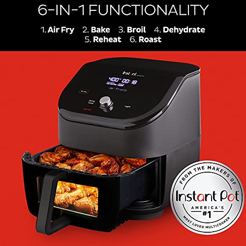 Instant Vortex Plus 6-Quart Air Fryer Oven, Quiet Cooking, From the Makers of Instant Pot with ClearCook Cooking Window, Digital Touchscreen, App with over 100 Recipes, Single Basket, Black