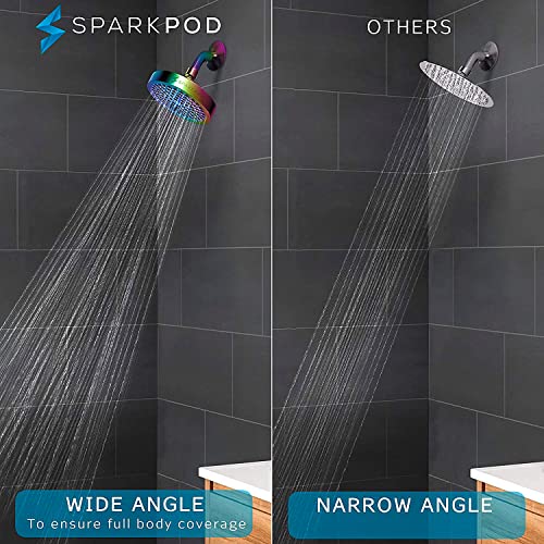 SparkPod Shower Head - High Pressure Rain - Luxury Modern Look - Tool-less 1-Min Installation - Adjustable Replacement for Your Bathroom Shower Heads (Radiant Rainbow, 6 Inch Round)