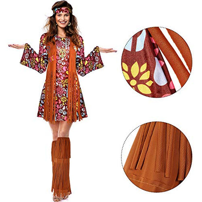 SATINIOR Women Hippie Costume Set Peace Sign Earring Necklace Headband Dress Ankle Socks