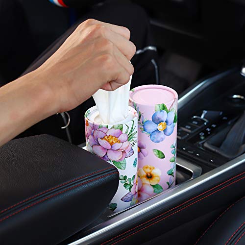 Car Tissues Holder with Facial Tissues - 4 PK - Travel Tissue Tubes for Car Box Container Perfect Fit for Car Cup Holder Car Tissues Cylinder (Pink)