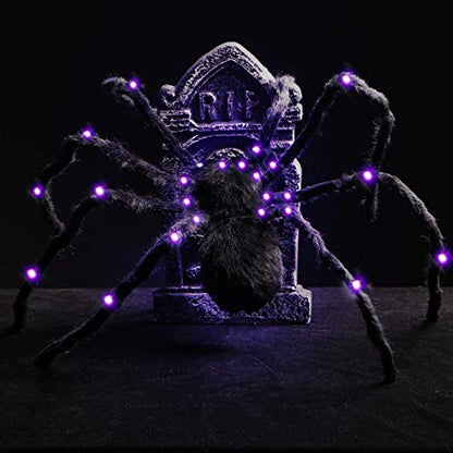 Sizonjoy Halloween Spider Decorations, Giant Light up Black Hairy Spider Decoration for Best Halloween Party Outdoor Indoor Yard Decoration