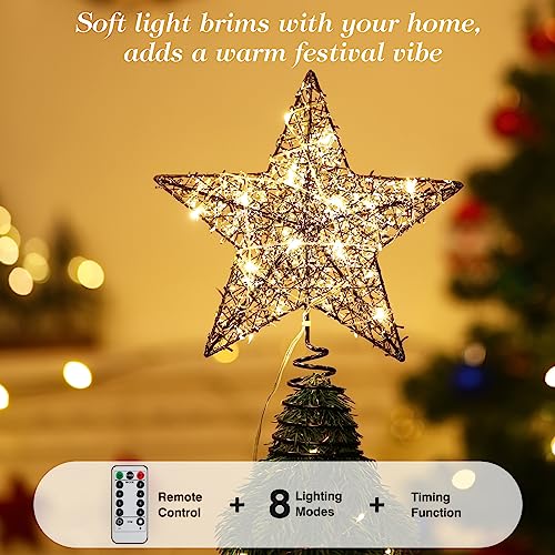 Roylvan Christmas Star Tree Topper with 8 Lighting Modes, USB Christmas Star Treetop with Timer Decorative Light with Silver Strip, 20 LED Light Xmas Tree Top Decor for Home Indoor Outdoor, Black