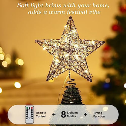 Roylvan Christmas Star Tree Topper with 8 Lighting Modes, USB Christmas Star Treetop with Timer Decorative Light with Silver Strip, 20 LED Light Xmas Tree Top Decor for Home Indoor Outdoor, Black