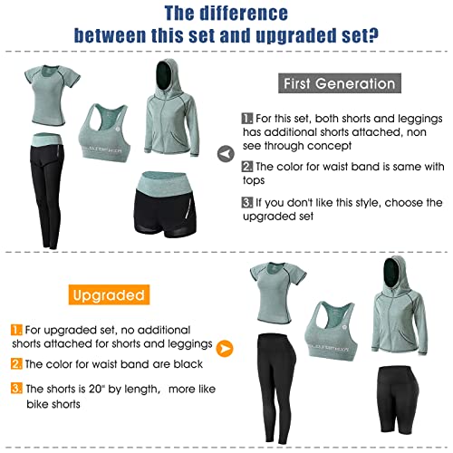 Workout Outfit Set for Women Yoga Exercise Clothes with Sport Bra Shorts Leggings(Green, M)