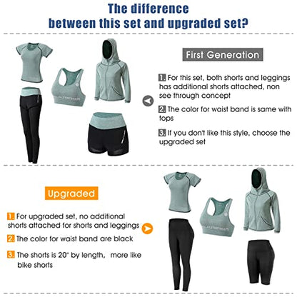 Workout Outfit Set for Women Yoga Exercise Clothes with Sport Bra Shorts Leggings(Green, M)