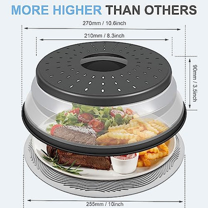 LekDrok Microwave Food Cover with Mat 10 Inch, Mat as Bowl Holder, Cover for Splatter Guard, Collapsible Lid for Plate Dish, Multi-Purpose Silicone Mat & Kitchen Colander Gadget for Meal Prep,Charcoal