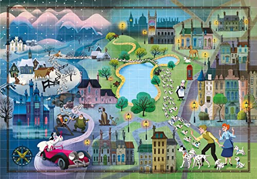 Clementoni 39665 Dalmatas 1000pcs Disney Maps 101 Dalmatians 1000 Pieces, Made in Italy, Jigsaw Puzzle for Adults, Multicolor, Medium