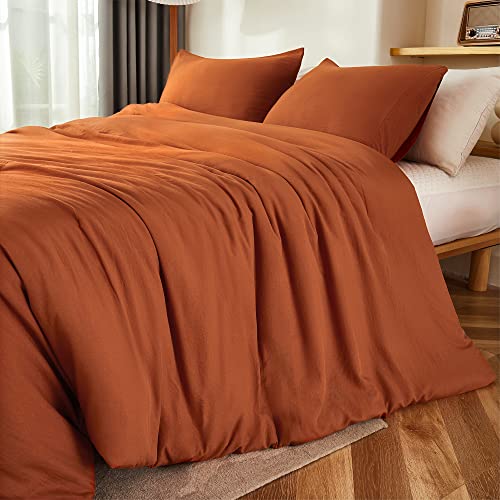 Litanika Comforter King Size Bed Set Burnt Orange, 3 Pieces Terracotta Boho Lightweight Fluffy Solid Bedding Comforter Set, Rust All Season (104x90In Comforter & 2 Pillowcases)