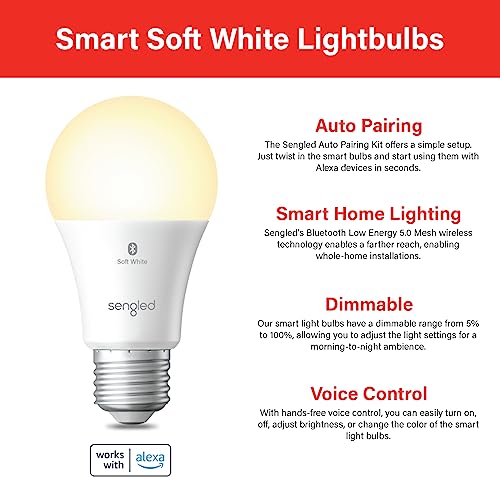Sengled Alexa Light Bulb, S1 Auto Pairing with Alexa Devices, Warm Light Bulbs, Smart Light Bulbs that work with Alexa, Bluetooth Mesh Smart Home Lighting, E26 60W Equivalent, 800LM, 1-Pack