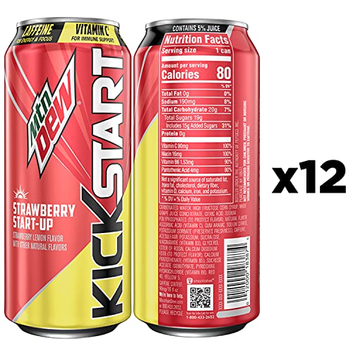 Mountain Dew Kickstart Strawberry Start-Up (16 Ounce Cans, Pack of 12)