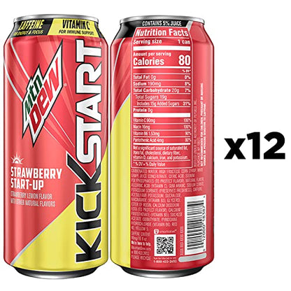 Mountain Dew Kickstart Strawberry Start-Up (16 Ounce Cans, Pack of 12)